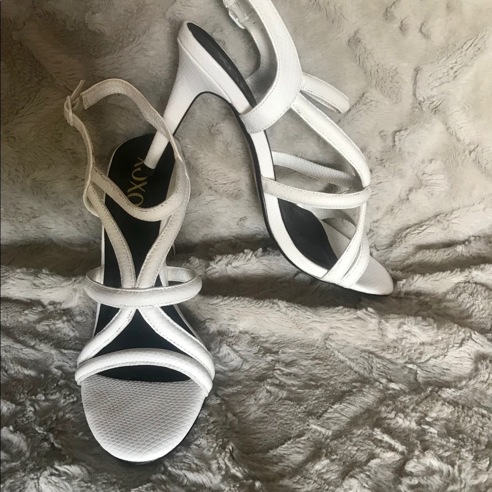 Sexy White strappy snake skin heels